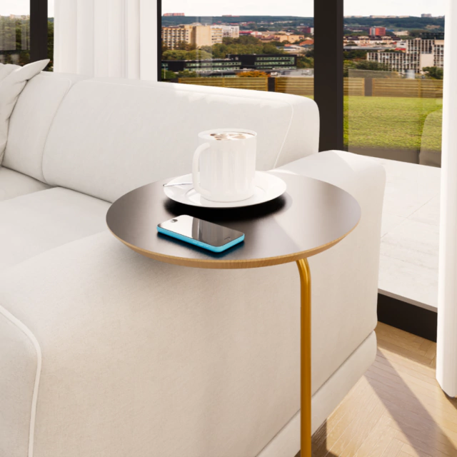 Mesa Dourado Auxiliar Lateral Industrial Axial - Design Minimalista em Metal para Sala e Escrit�rio