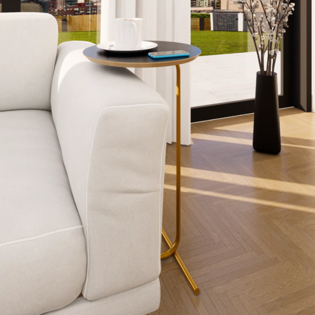 Mesa Dourado Auxiliar Lateral Industrial Axial - Design Minimalista em Metal para Sala e Escrit�rio