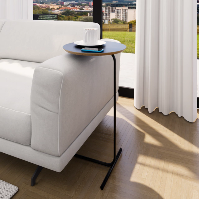 Mesa Preta Auxiliar Lateral Industrial Axial - Design Minimalista em Metal para Sala e Escrit�rio