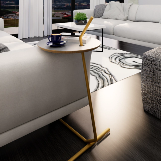 Mesa Dourada Auxiliar Industrial Axial - Design Minimalista em Metal para Sala e Escrit�rio
